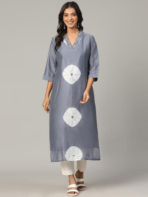 women tie & dye three quarter sleeve a-line kurta - 21579539 - Standard Image - 0