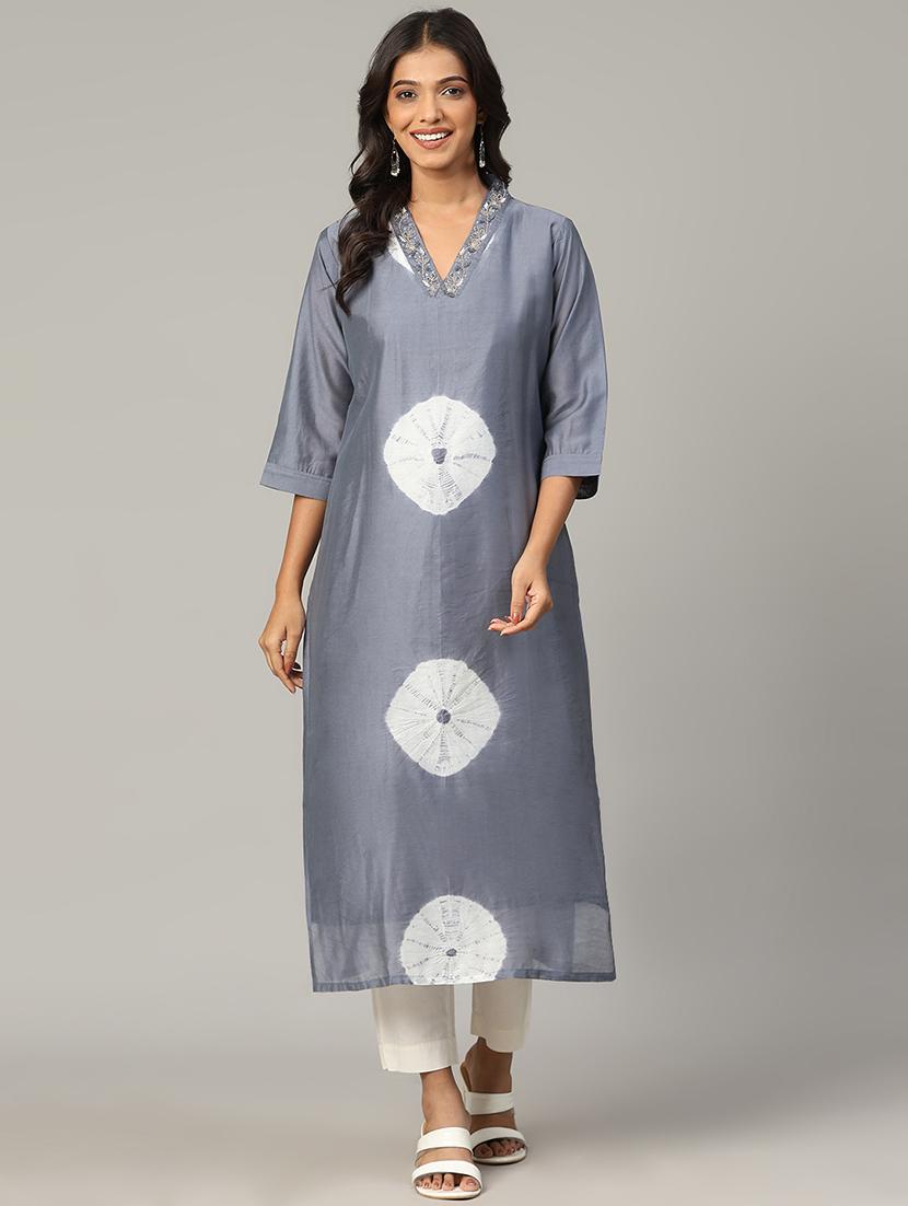 women tie & dye three quarter sleeve a-line kurta - 21579539 - Zoom Image - 0