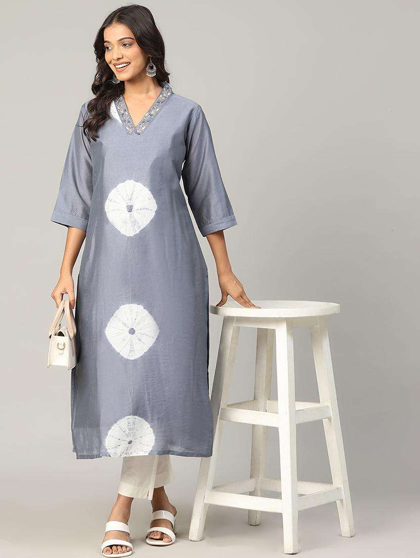 women tie & dye three quarter sleeve a-line kurta