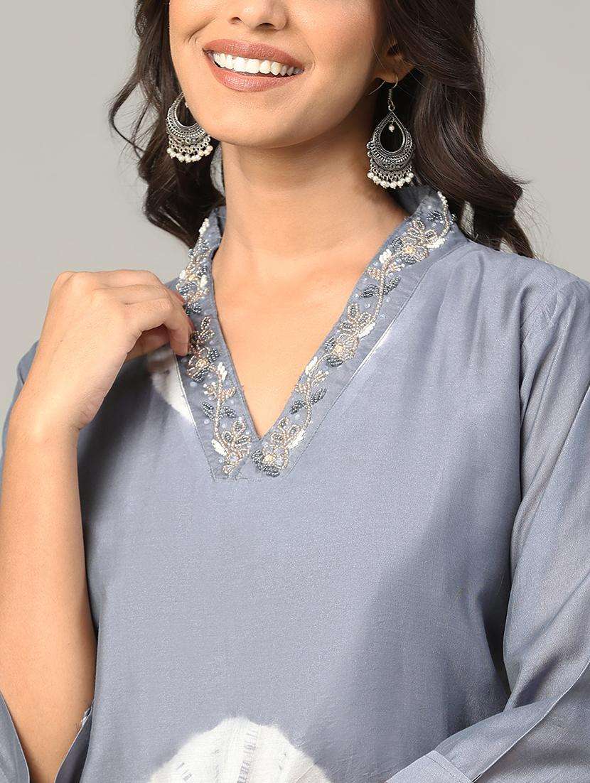 women tie & dye three quarter sleeve a-line kurta - 21579539 -  Standard Image - 1