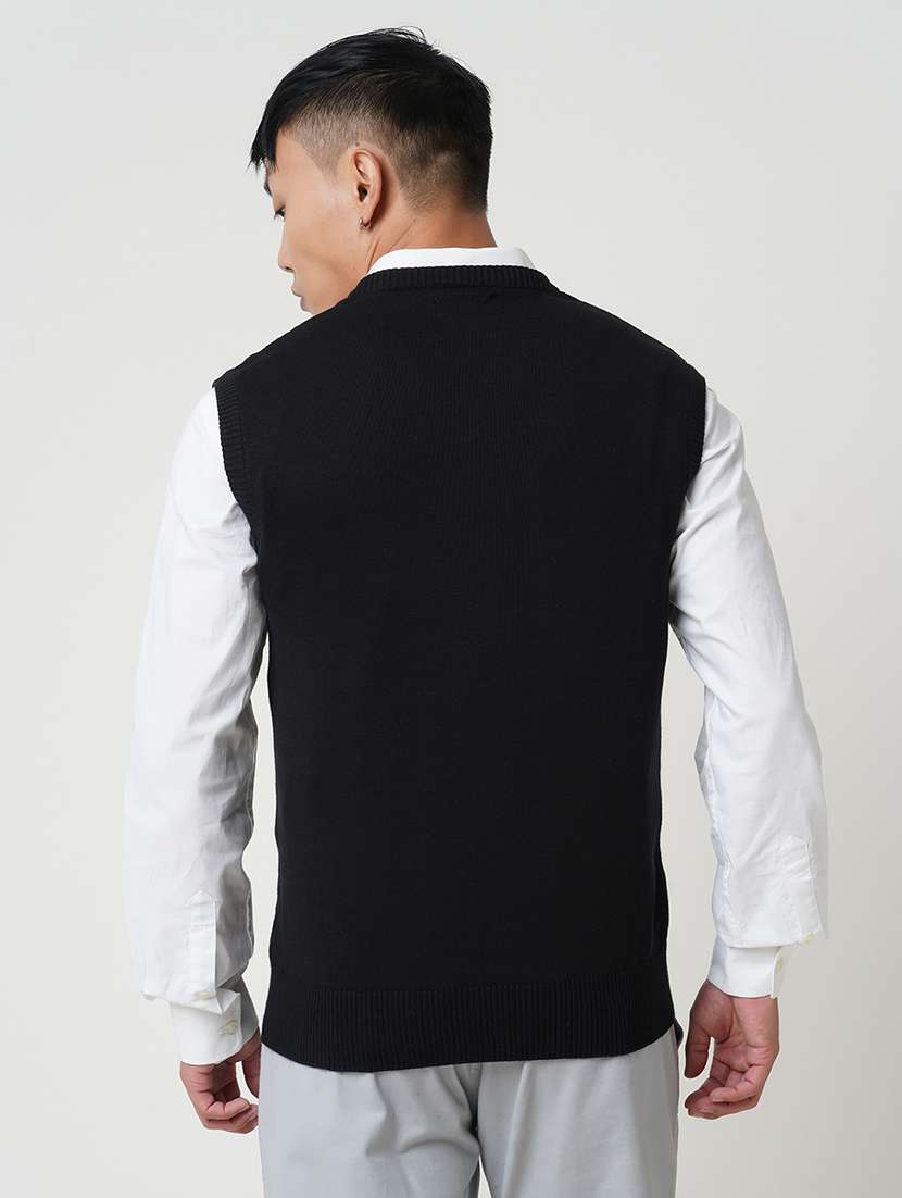men black solid sleeveless pullover - 21579796 -  Standard Image - 1
