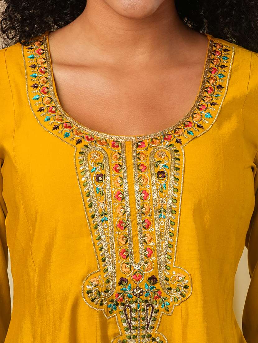globus women yellow floral sequinned & embroidered yoke a-line peplum top with dhoti pants fusion co-ord set - 21579823 - Standard Image - 4