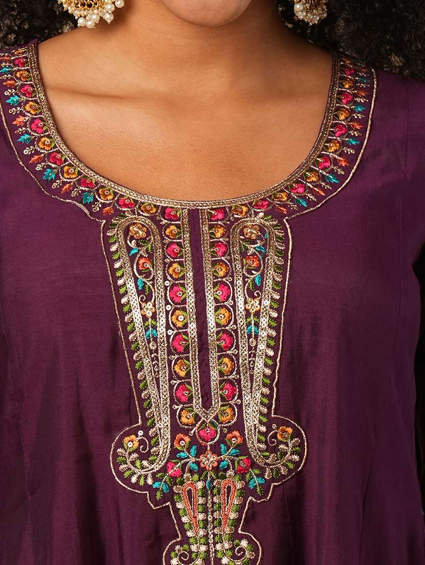 globus women purple floral sequinned & embroidered yoke a-line peplum top with dhoti pants fusion co-ord set - 21579824 - Standard Image - 4