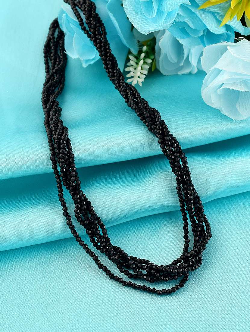 women black crystal long necklace