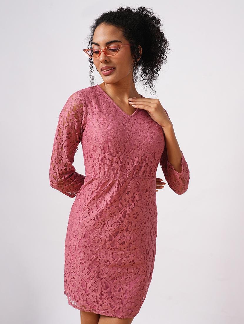 globus women pink v-neck floral lace sheath mini party dress - 21579929 - Standard Image - 4