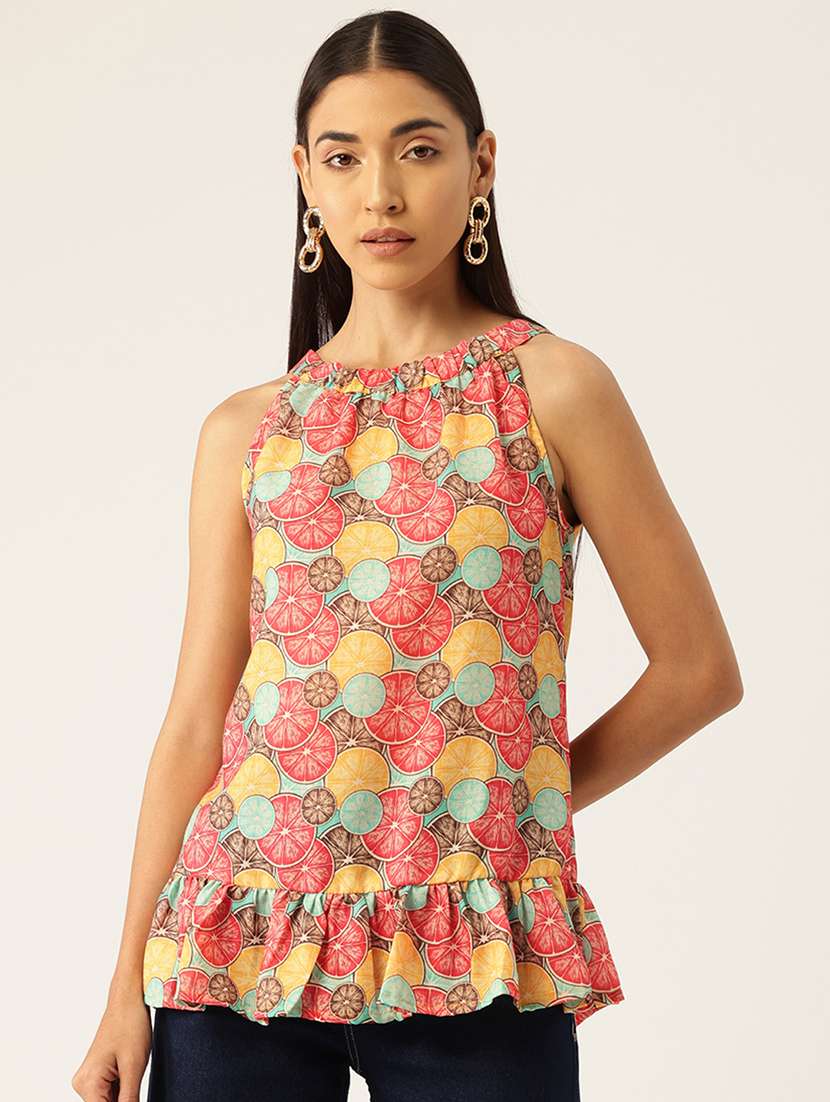 women printed halter neck tiered top