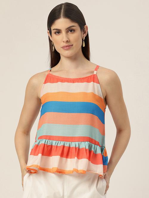 women striped sleeveless peplum top - 21579956 - Standard Image - 0