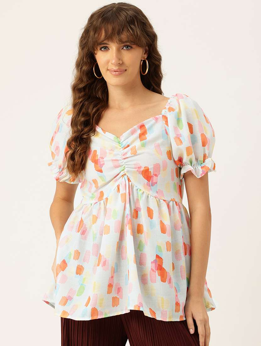 women printed short sleeves a-line top