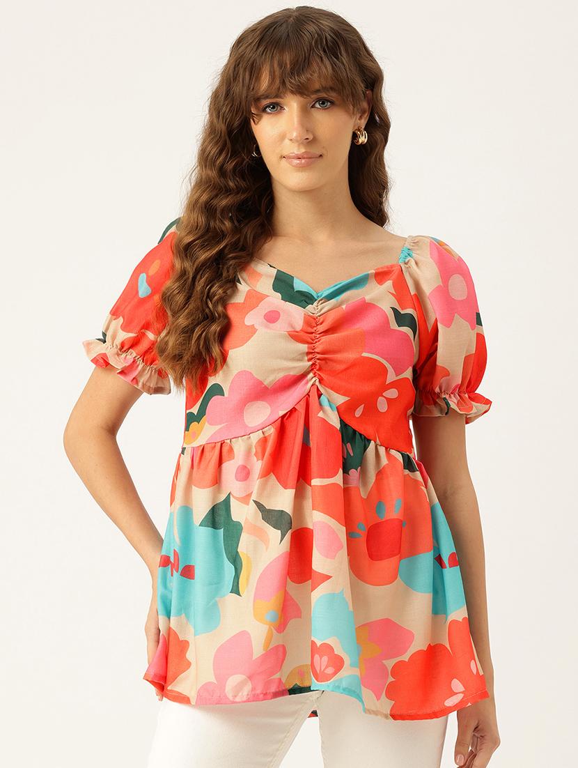 women printed short sleeves a-line top - 21579961 - Zoom Image - 0