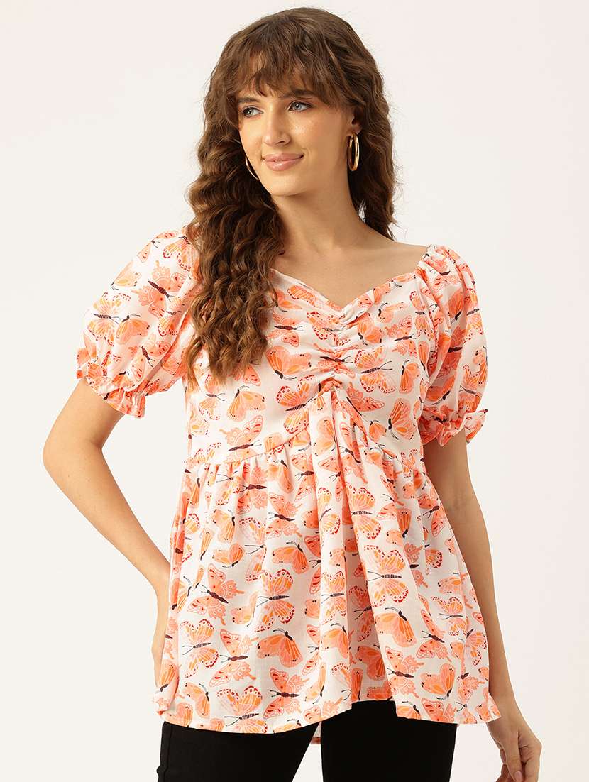 women printed short sleeves a-line top