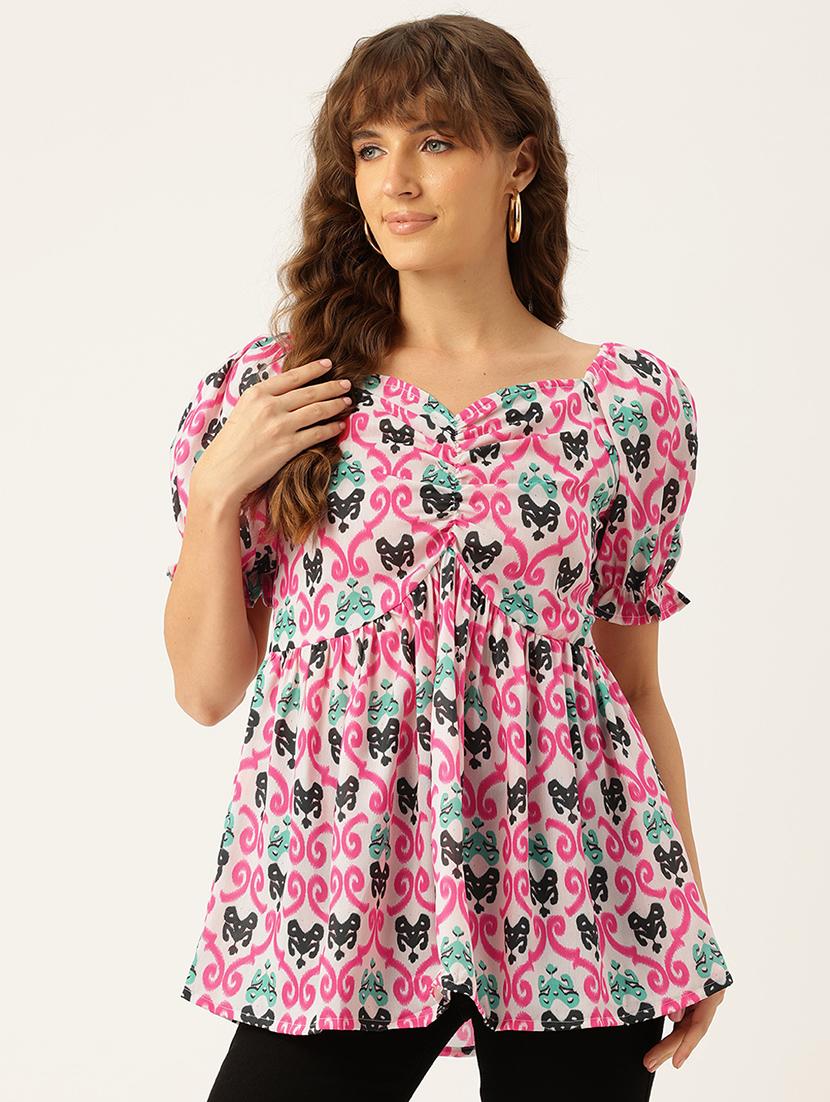 women printed short sleeves a-line top - 21579963 - Zoom Image - 0