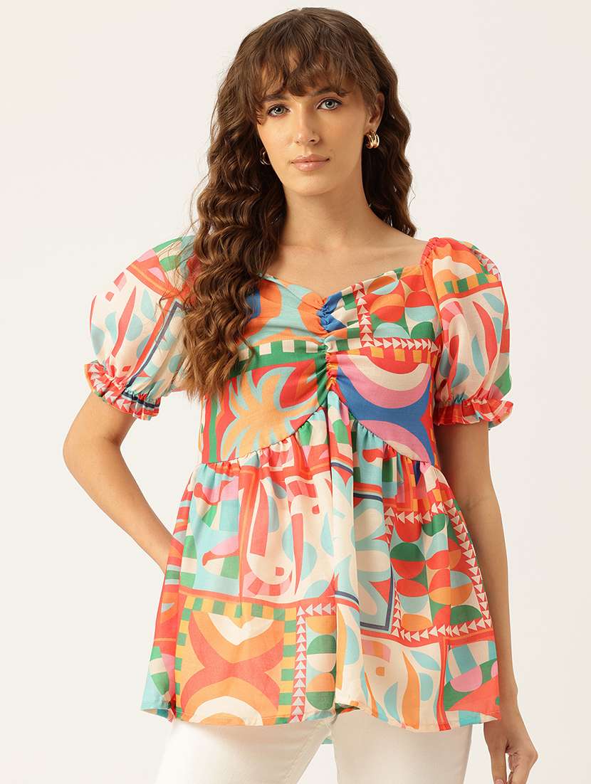 women printed short sleeves a-line top