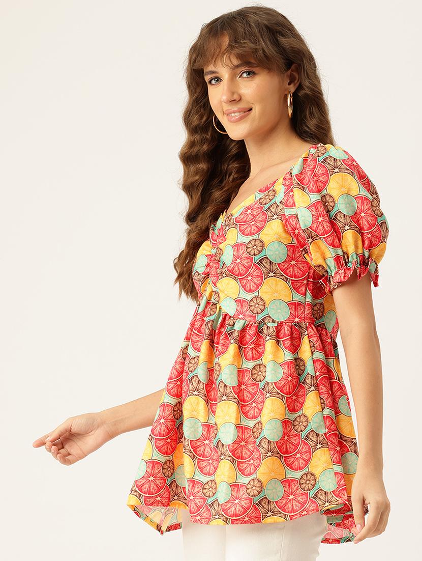 women printed short sleeves a-line top - 21579967 -  Standard Image - 1