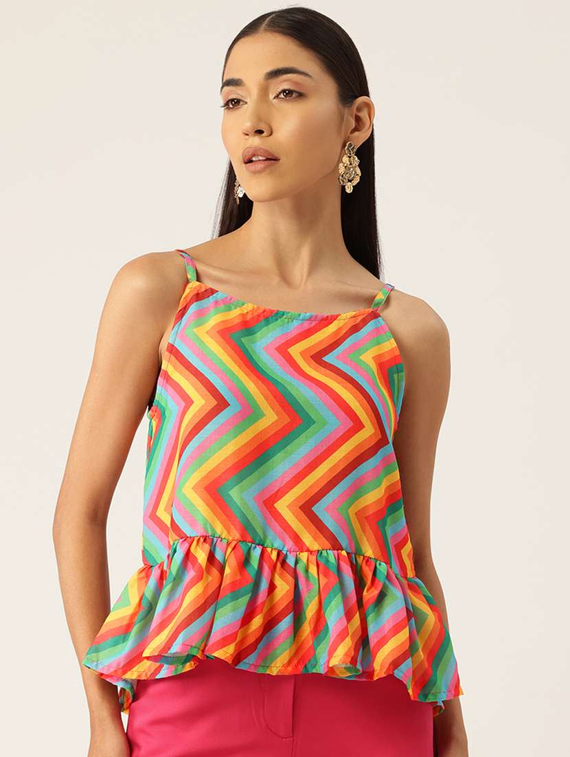women printed sleeveless peplum top