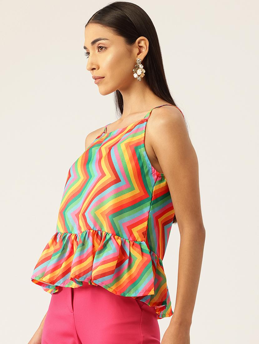 women printed sleeveless peplum top - 21579971 - Standard Image - 1