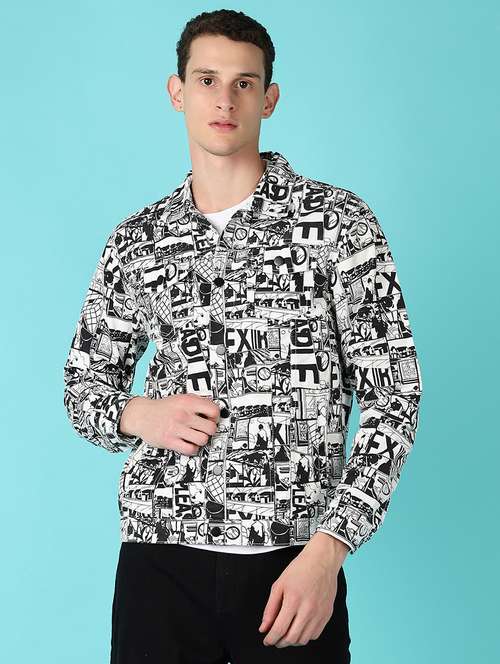 men white printed long sleeve jacket - 21580057 -  Standard Image - 0