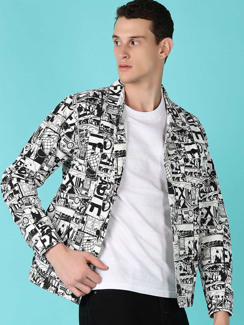 men white printed long sleeve jacket - 21580057 -  Standard Image - 1
