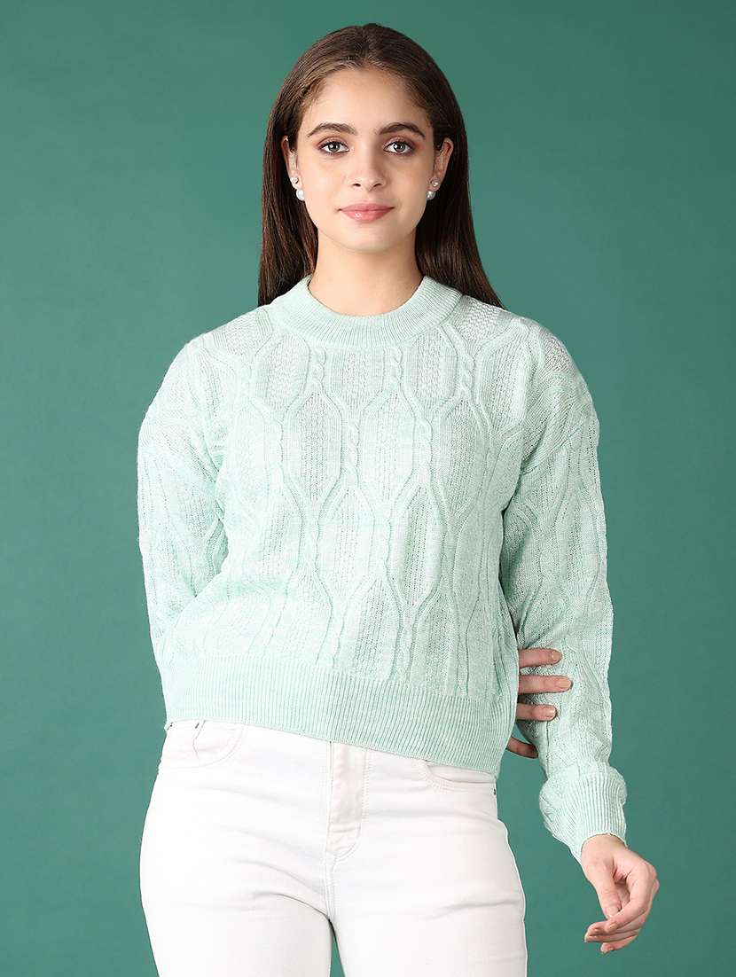 women self design long sleeve cropped pullover