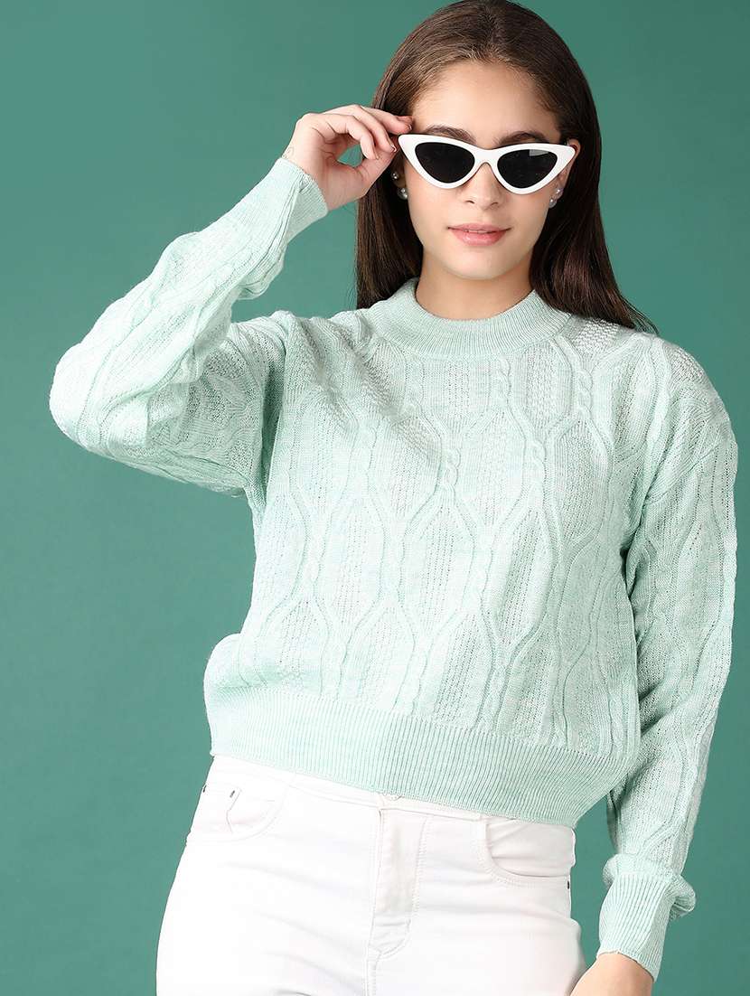 women self design long sleeve cropped pullover - 21580061 -  Standard Image - 1