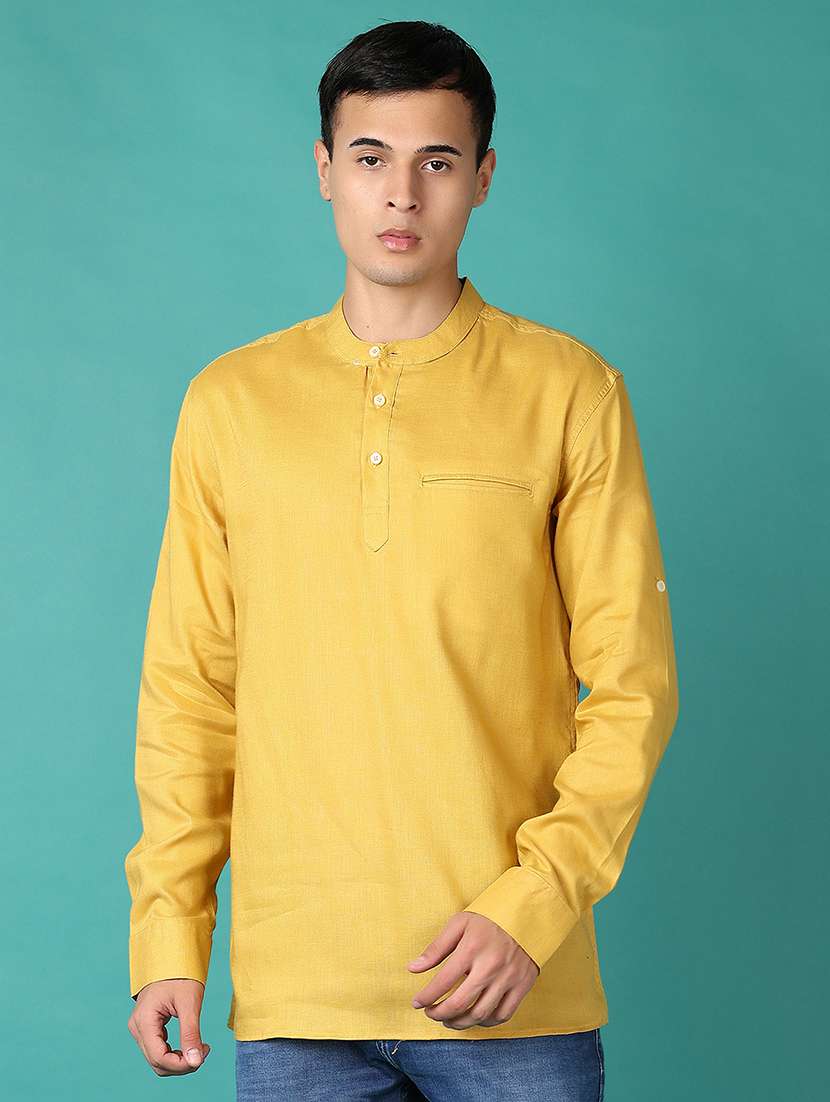 men solid long sleeve short kurta - 21580089 - Zoom Image - 0