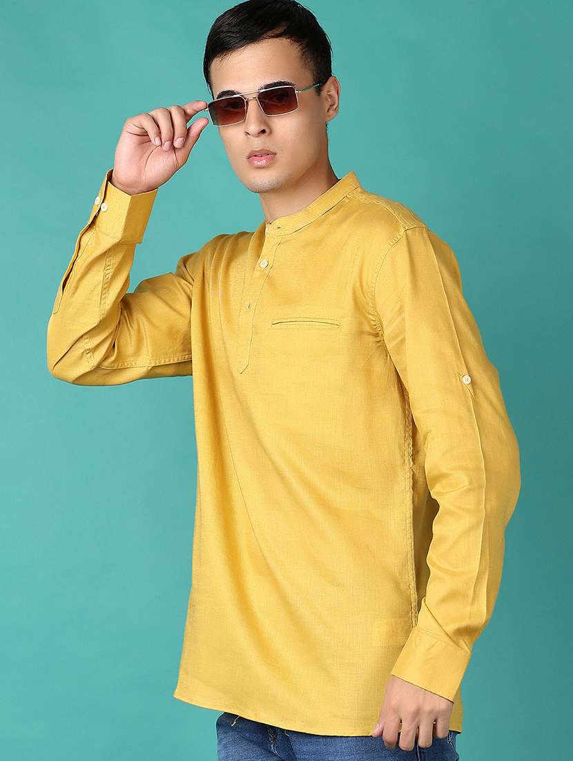 men solid long sleeve short kurta - 21580089 - Standard Image - 1