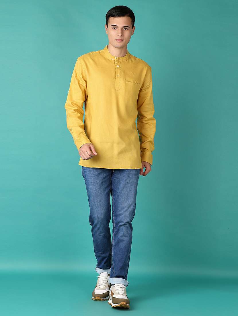 men solid long sleeve short kurta - 21580089 - Standard Image - 4