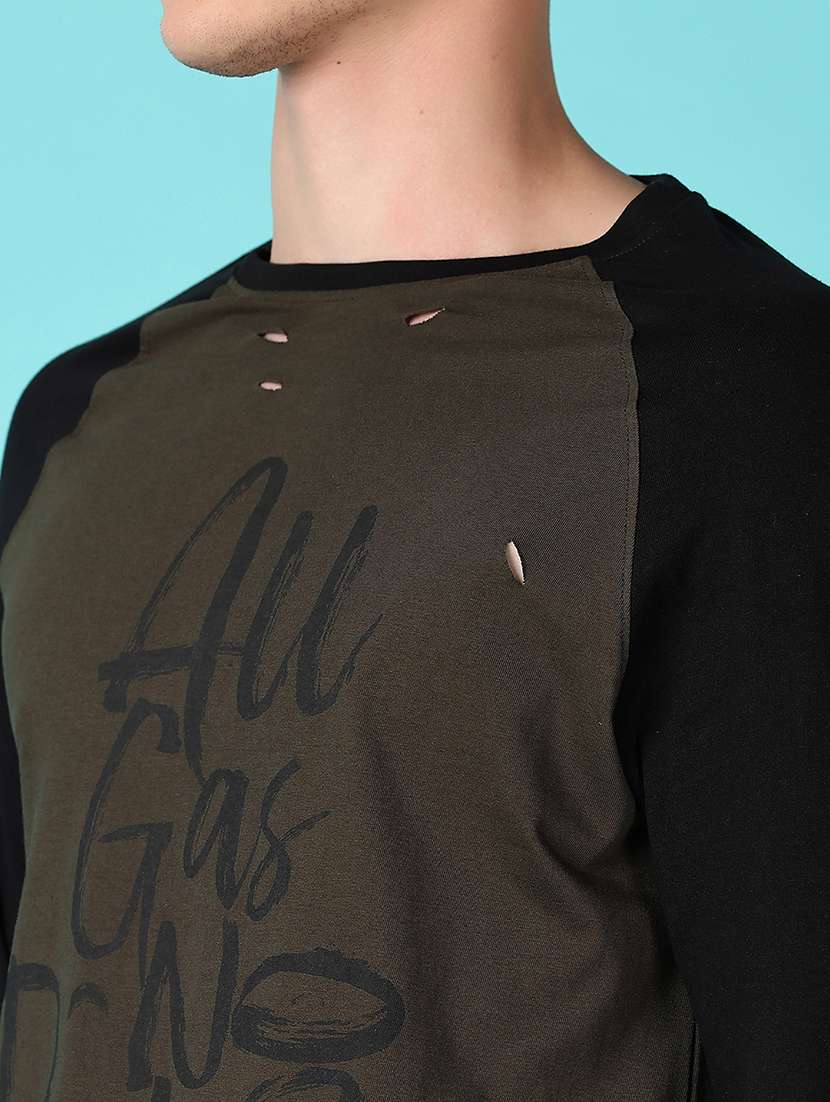 men olive color block long sleeve t t-shirt - 21580096 -  Standard Image - 4