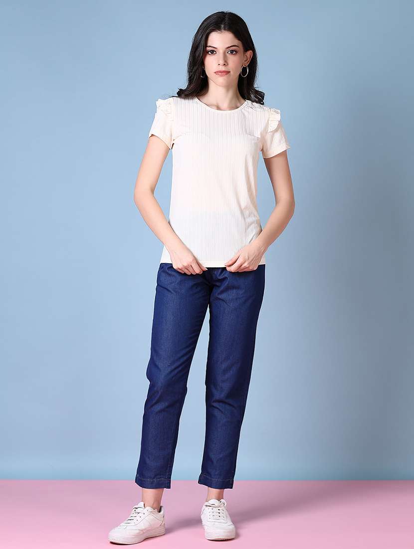 women solid short sleeve regular top - 21580099 - Standard Image - 4