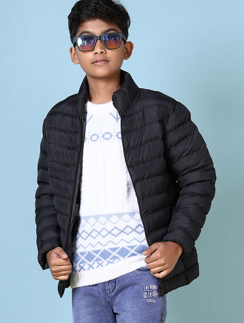 boys black solid long sleeve quilted jacket - 21580107 -  Standard Image - 1