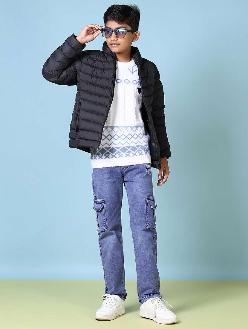 boys black solid long sleeve quilted jacket - 21580107 -  Standard Image - 4