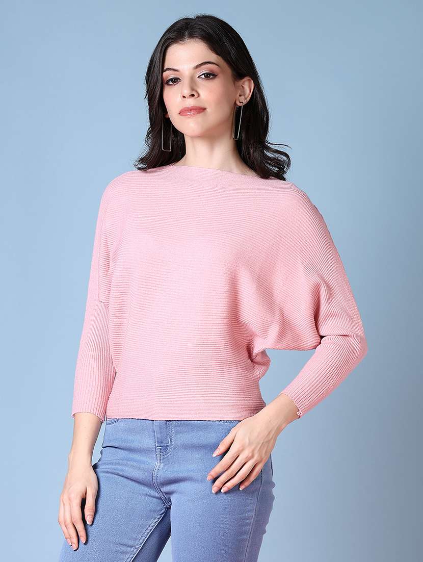 women pink solid long sleeve pullover - 21580298 -  Standard Image - 1