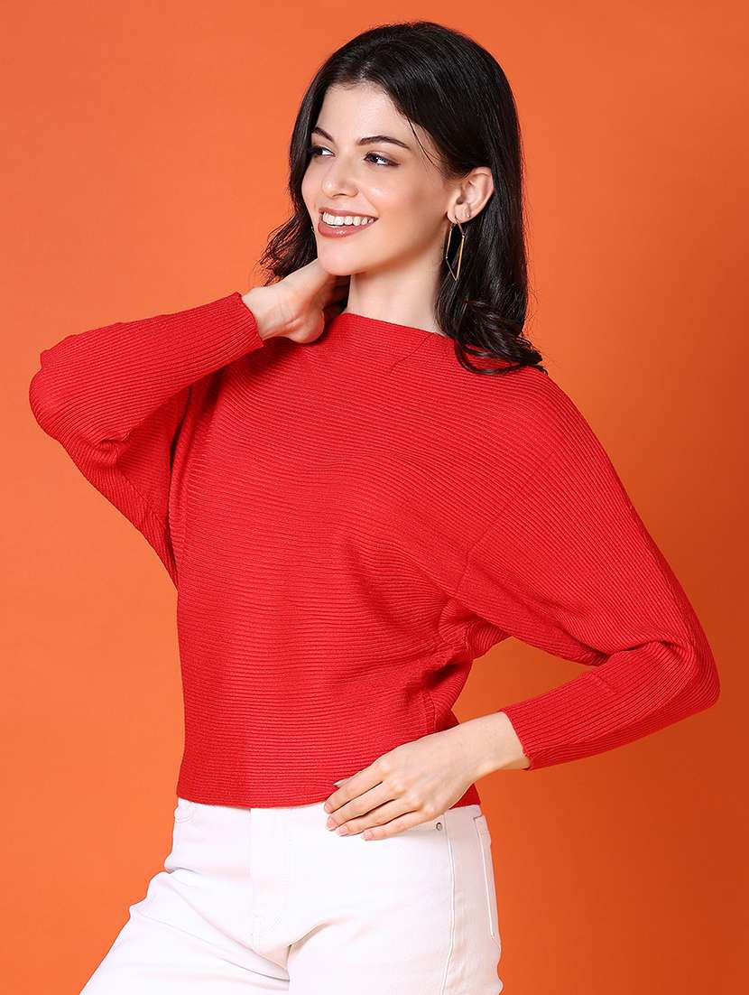 women red solid long sleeve pullover - 21580299 -  Standard Image - 1