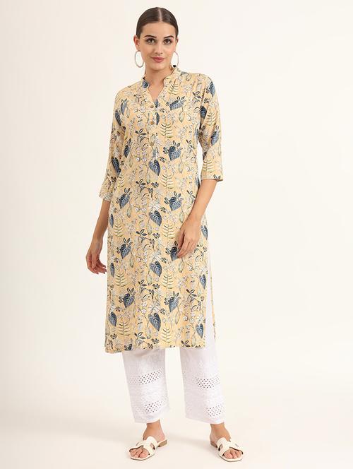 women floral three quarter sleeve straight kurta - 21580808 -  Standard Image - 0