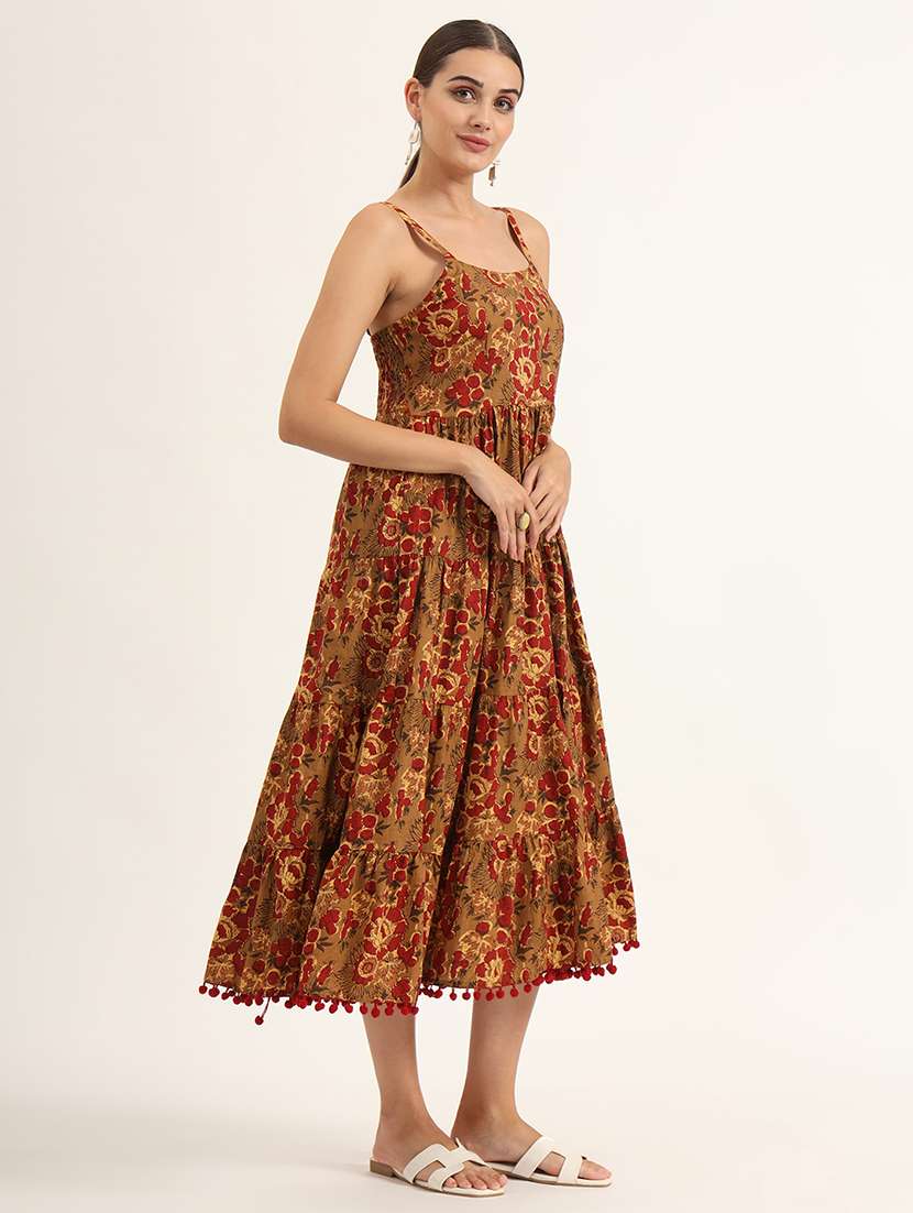 women brown floral tiered ethnic dress - 21580811 -  Standard Image - 1