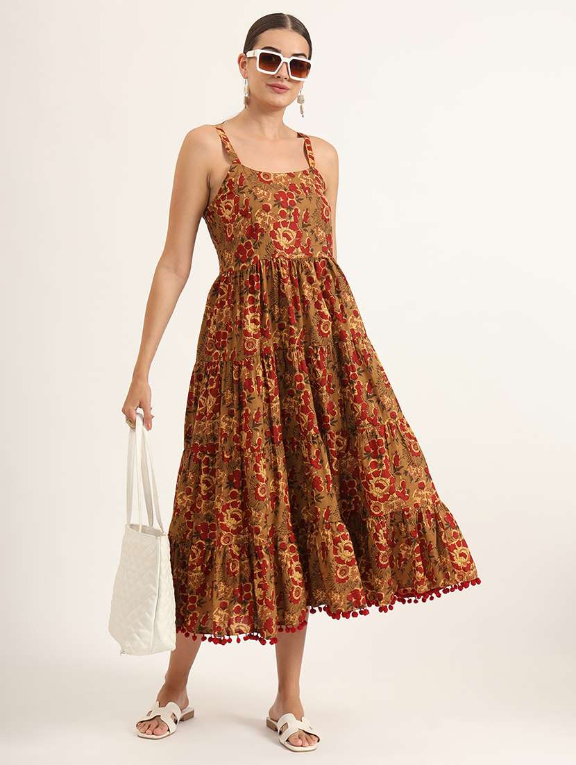 women brown floral tiered ethnic dress - 21580811 -  Standard Image - 4