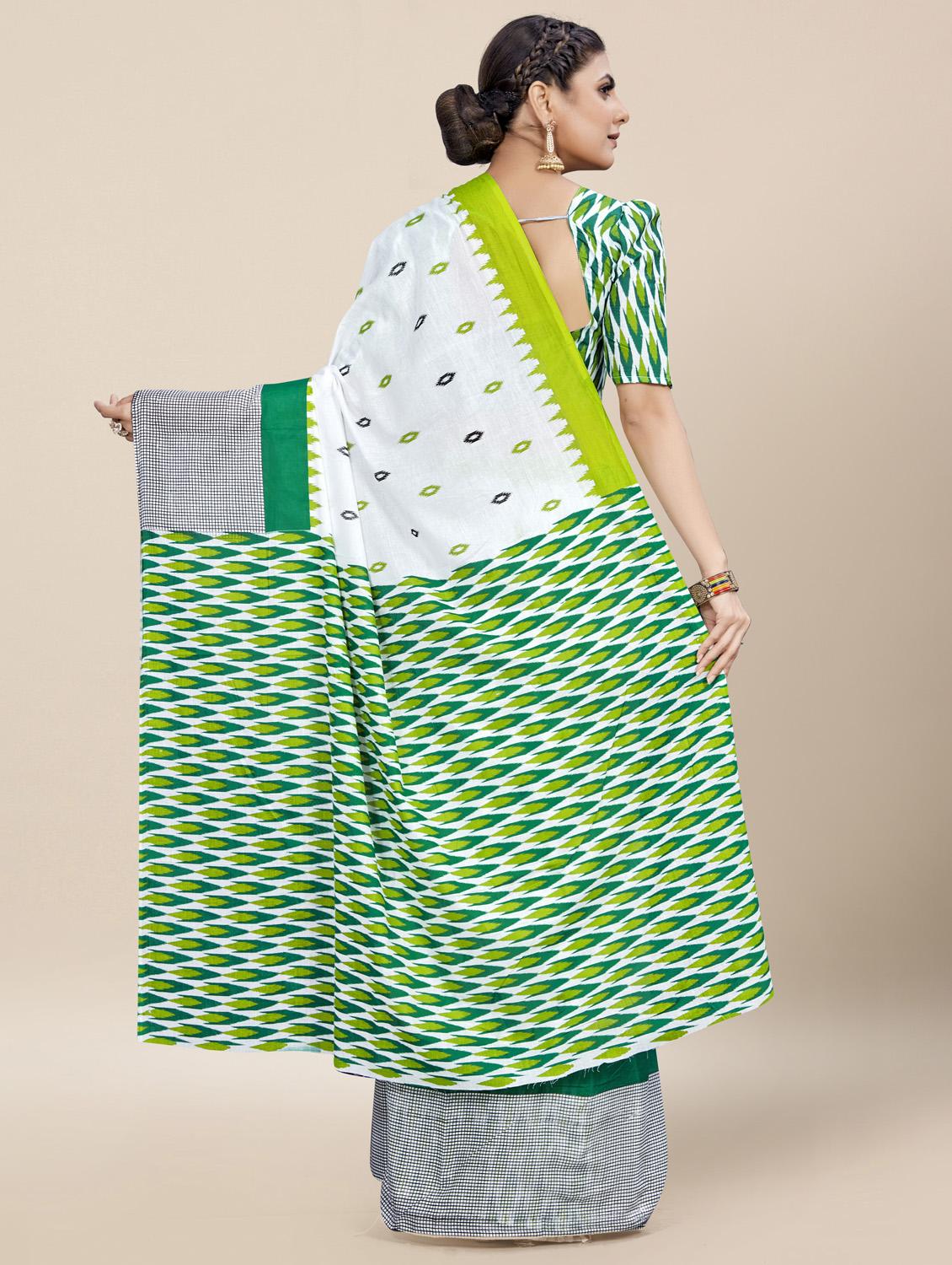 women ikat printed pure cotton saree with blouse - 21580827 -  Standard Image - 1