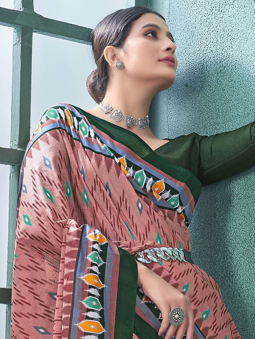 women peach ikat printed saree with blouse - 21580840 -  Standard Image - 1