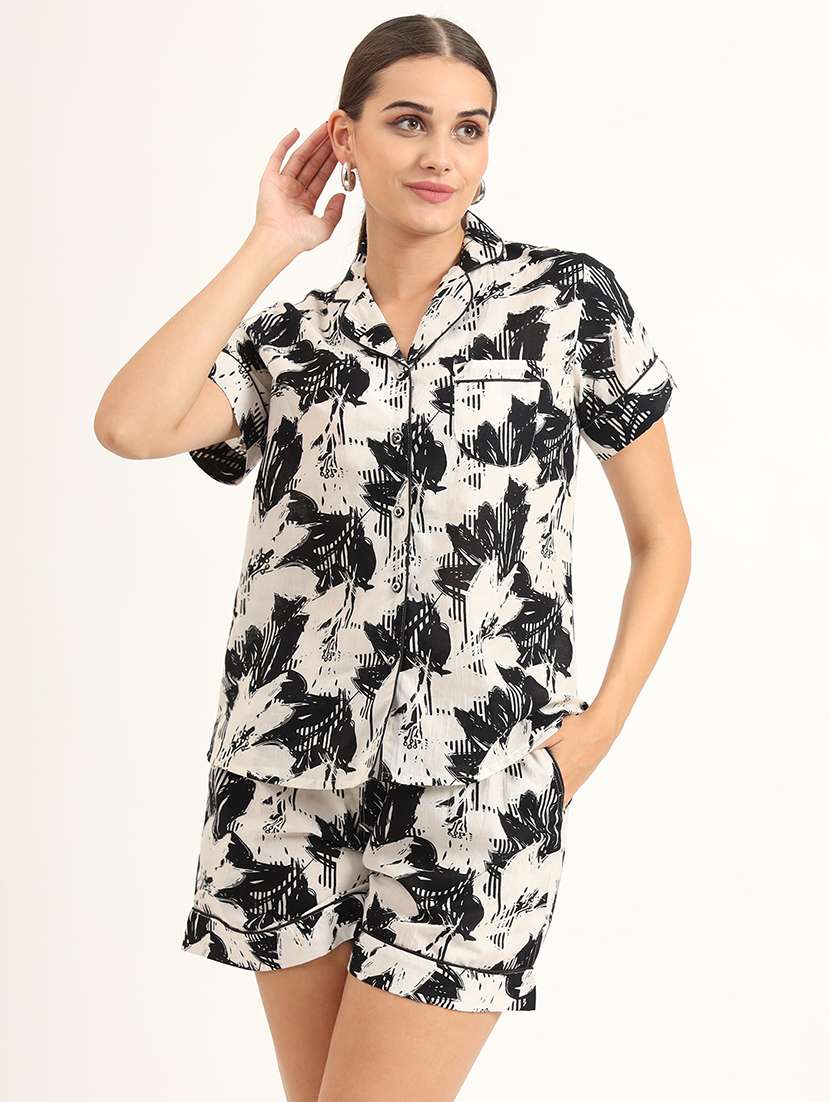 women printed shirt & shorts nightwear set
