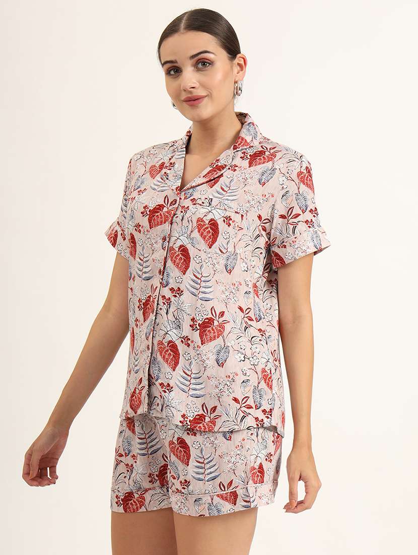 women printed shirt and shorts nightwear set - 21580849 -  Standard Image - 1