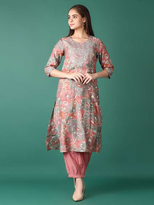 women floral round neck kurta salwar set - 21580884 - Standard Image - 0