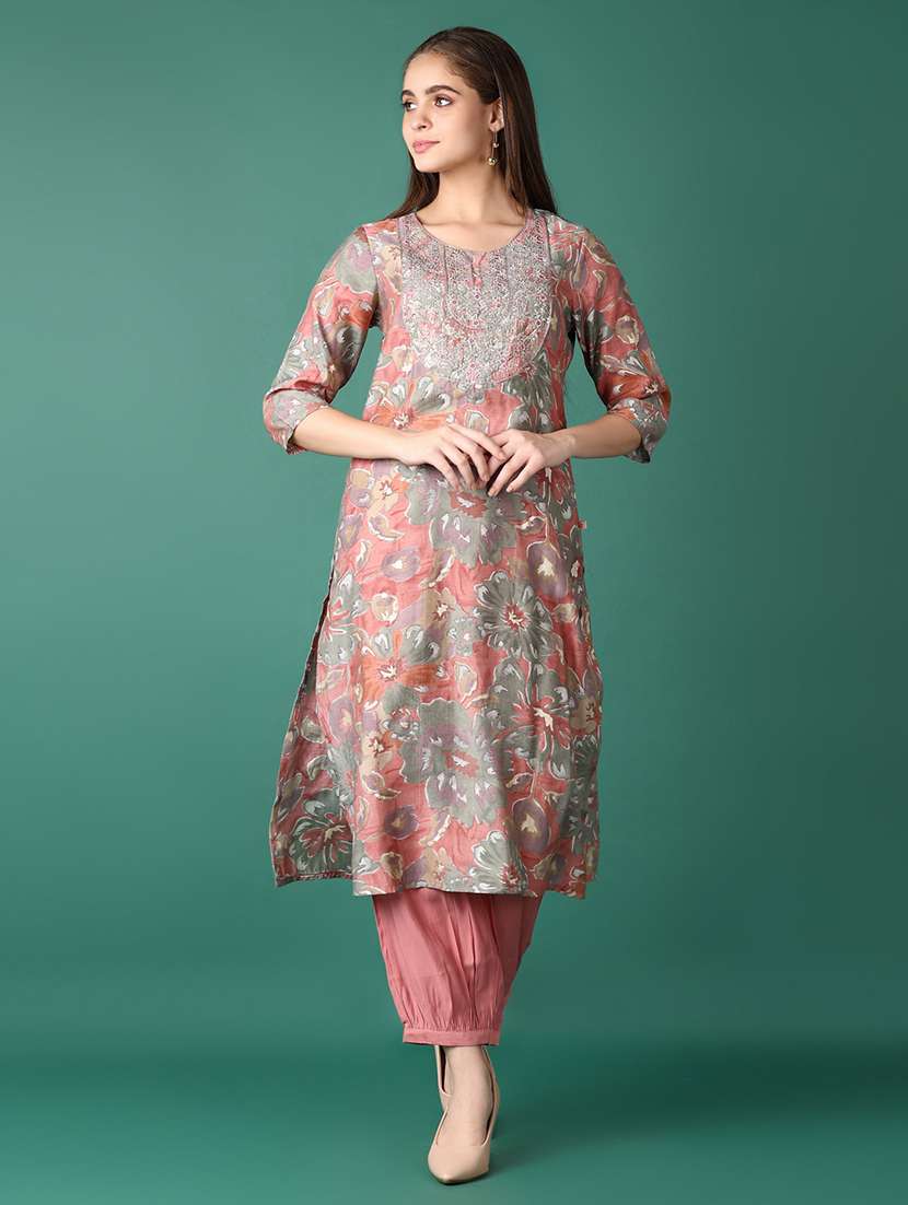 women floral round neck kurta salwar set - 21580884 - Zoom Image - 0