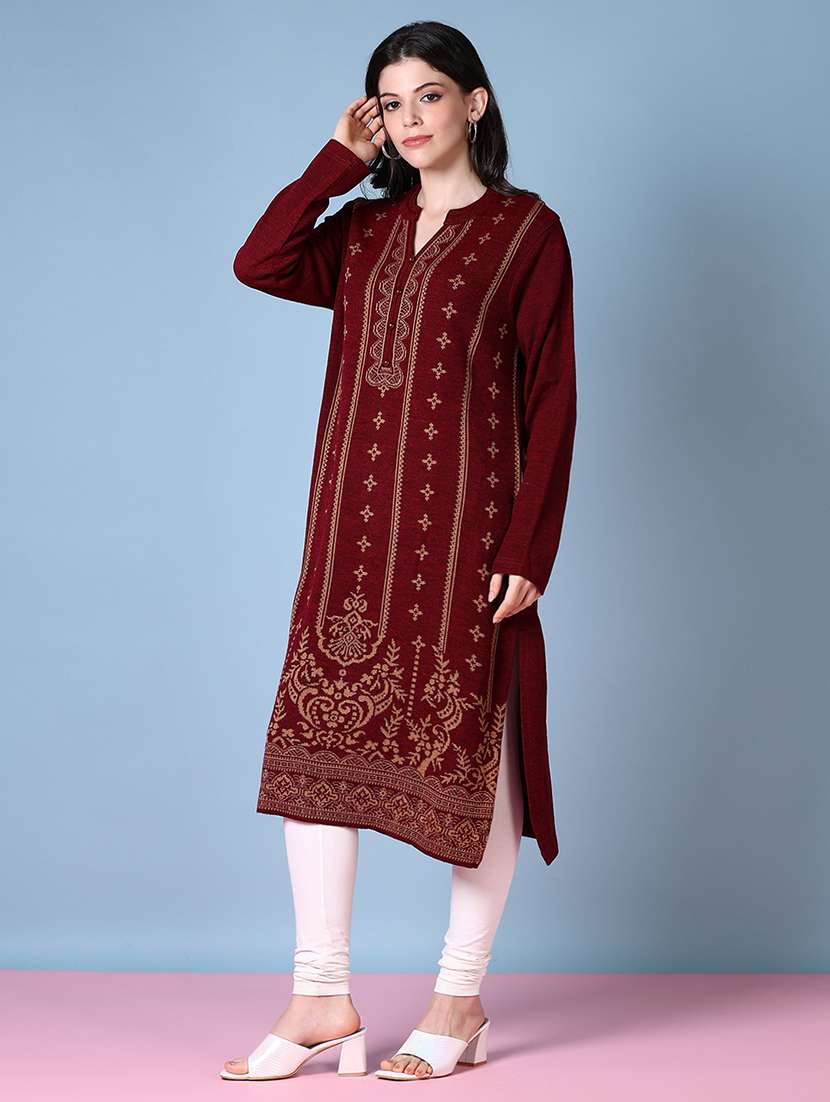women mandarin neck woolen kurta - 21580909 -  Standard Image - 1