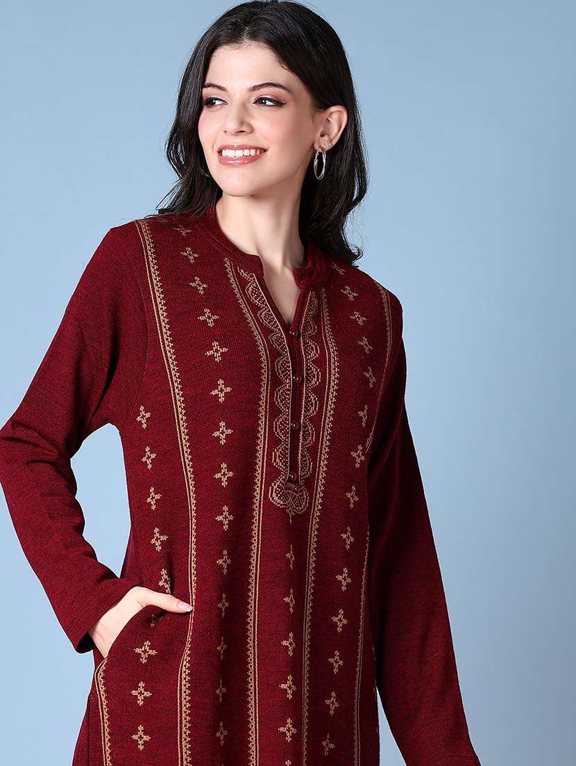women mandarin neck woolen kurta - 21580909 -  Standard Image - 4