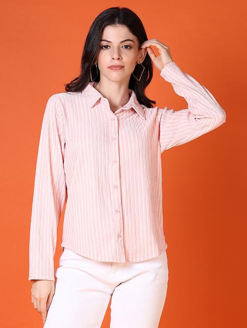 women pink stripe long sleeve shirt - 21580911 - Standard Image - 0