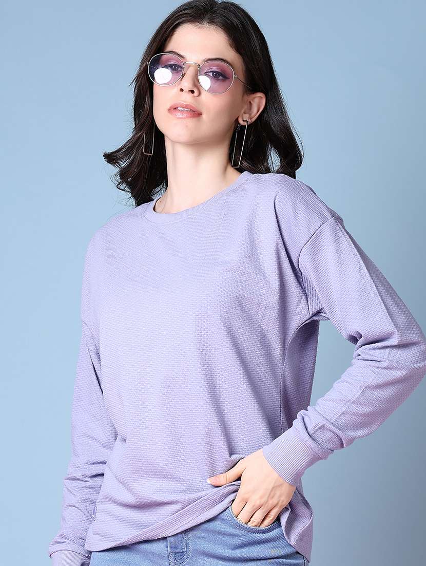women long sleeves self design regular t-shirt - 21580935 - Standard Image - 1