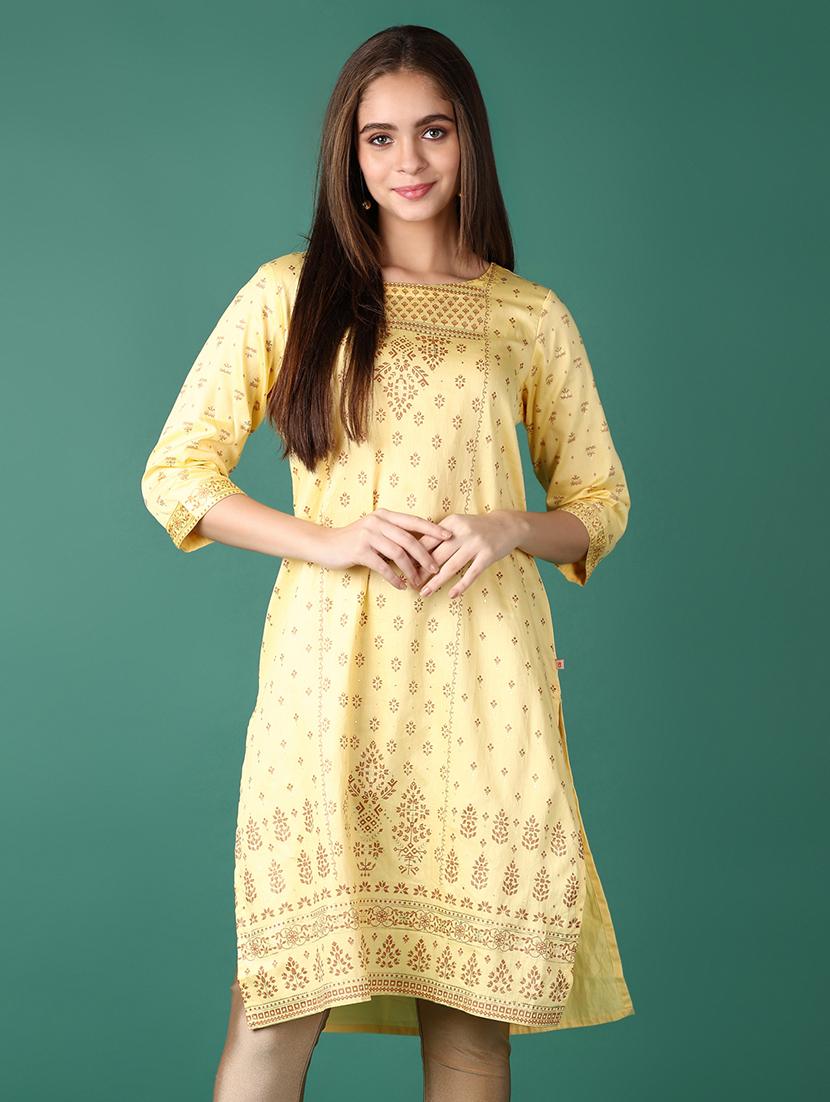 women printed three quarter sleeves straight kurta - 21580951 - Standard Image - 1
