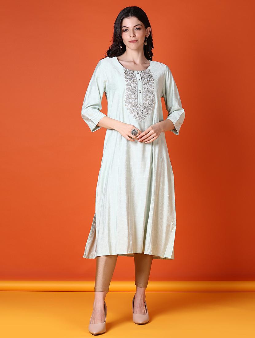 women embroidered three quarter sleeve a-line kurta - 21580963 - Zoom Image - 0