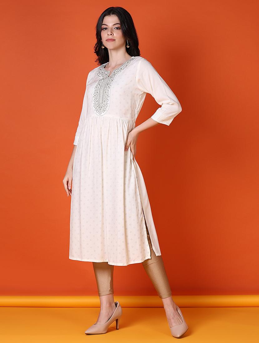 women printed three quarter sleeve a-line kurta - 21580964 - Standard Image - 1