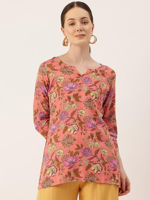 women floral printed notch neck short kurti - 21581183 - Standard Image - 0