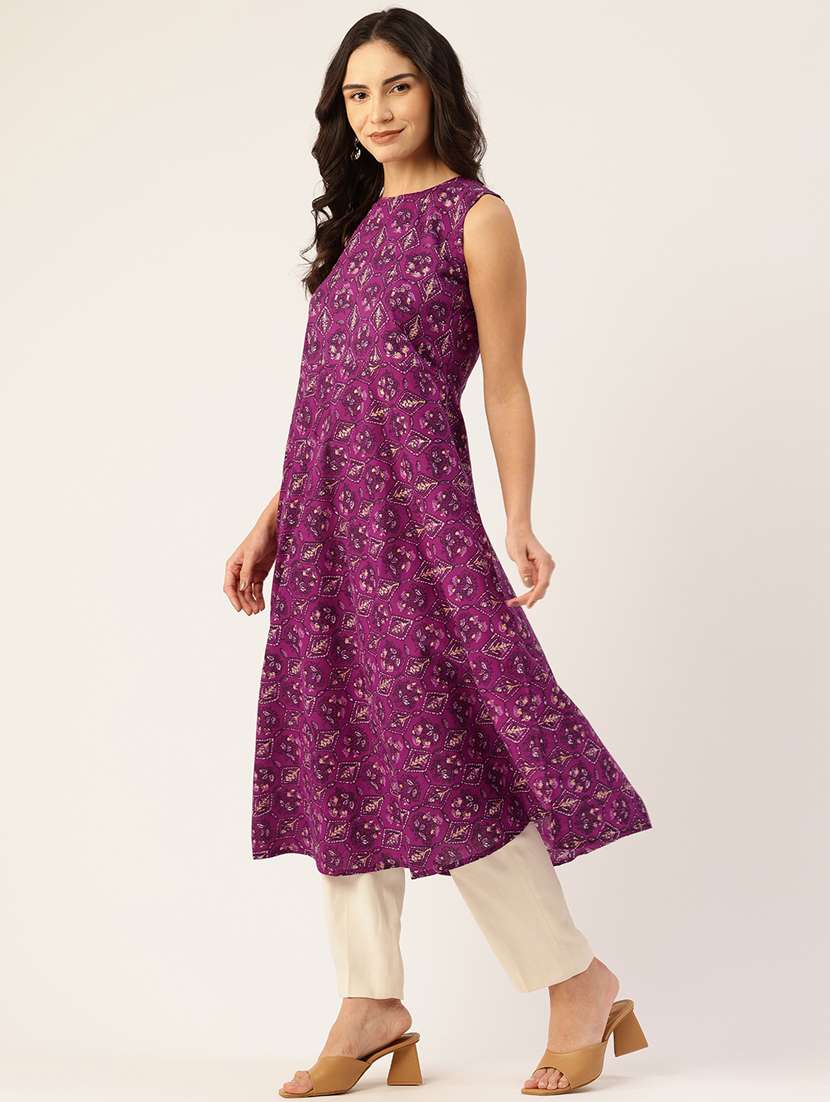 women printed sleeveless flared kurta - 21581184 -  Standard Image - 1